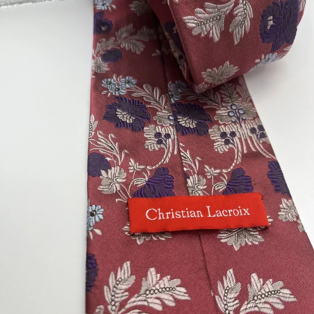 Christian Lacroix 100% Silk Tie Pink Purple Blue Floral Made In Italy 57x3.5